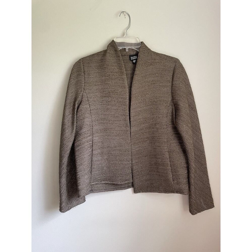 Eileen Fisher Sweater Medium Brown Metallic Cardigan Jacket Italian Fabric Women
